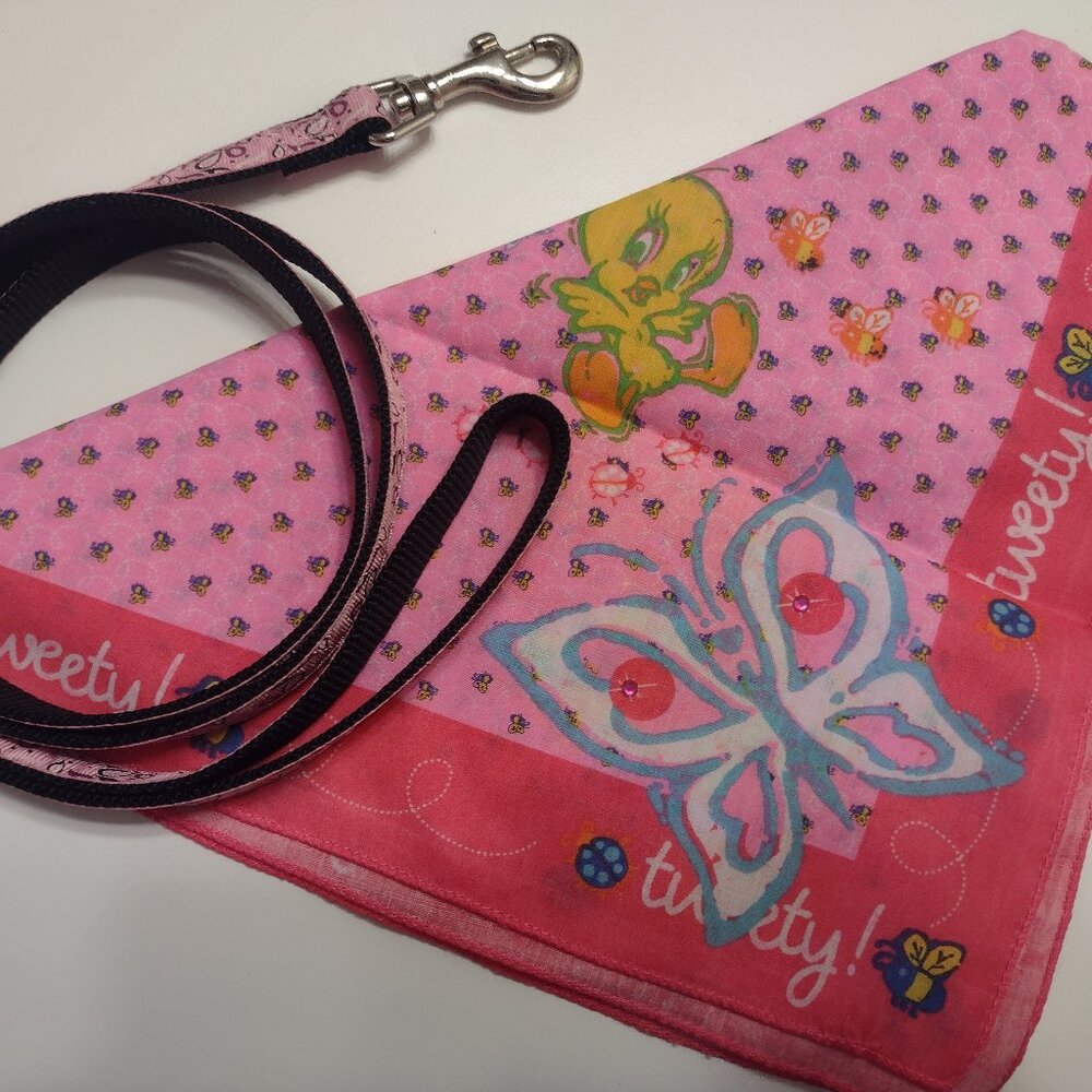 NEW Pink dog leash and Tweety bandana